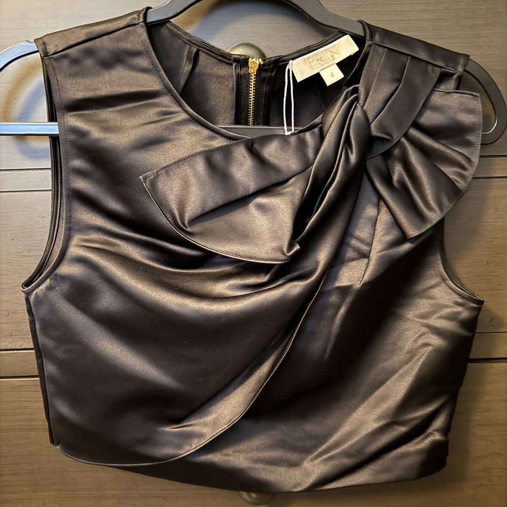 ERIN by Erin Fetherston Black Satin Top with Bow
